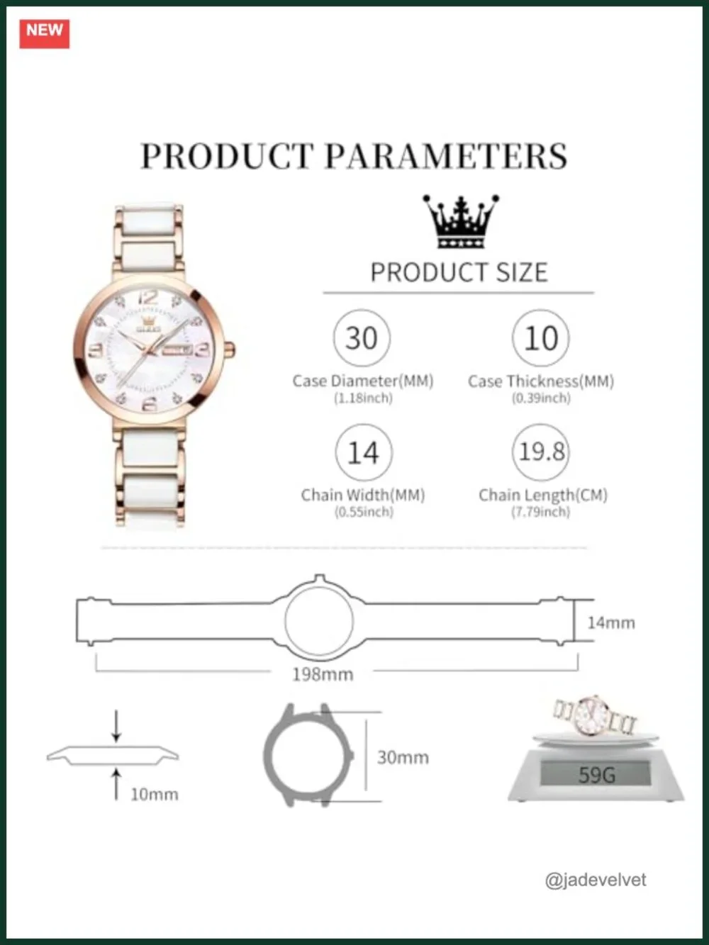 Luxury Ceramic & Stainless Steel Ladies Dress Watch - Pearl Dial, Diamond